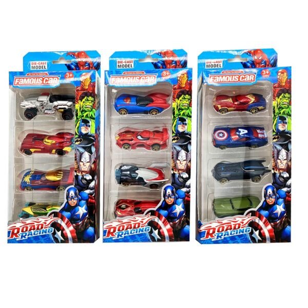 4 Set Assorted Character Avengers Glide Alloy Cars - 8CM Road Racing Cars - Suitable for Ages 3+