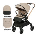 Kidilo Stroller with Bag & Foot Cover (Double-Sided Handle and 360-Degree Wheels) - Khaki - Image 3