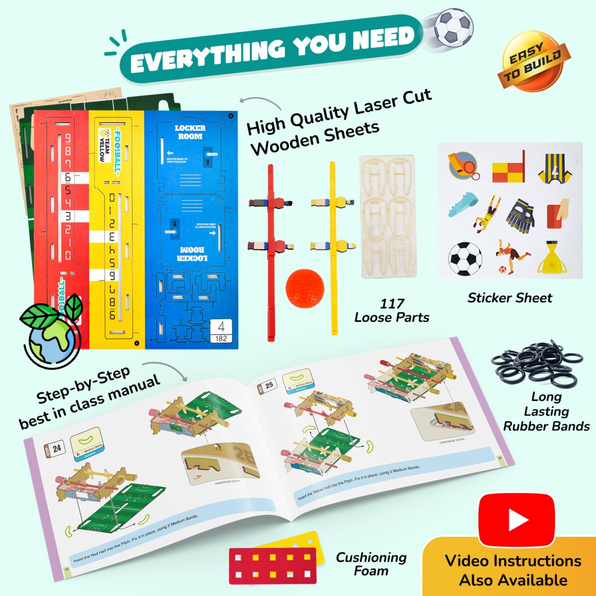 SMARTIVITY Foosball | DIY Tabletop Soccer Kit for Kids Ages 6-14 | STEM Learning, Sustainable Wood, Screen-Free Play - Image 4