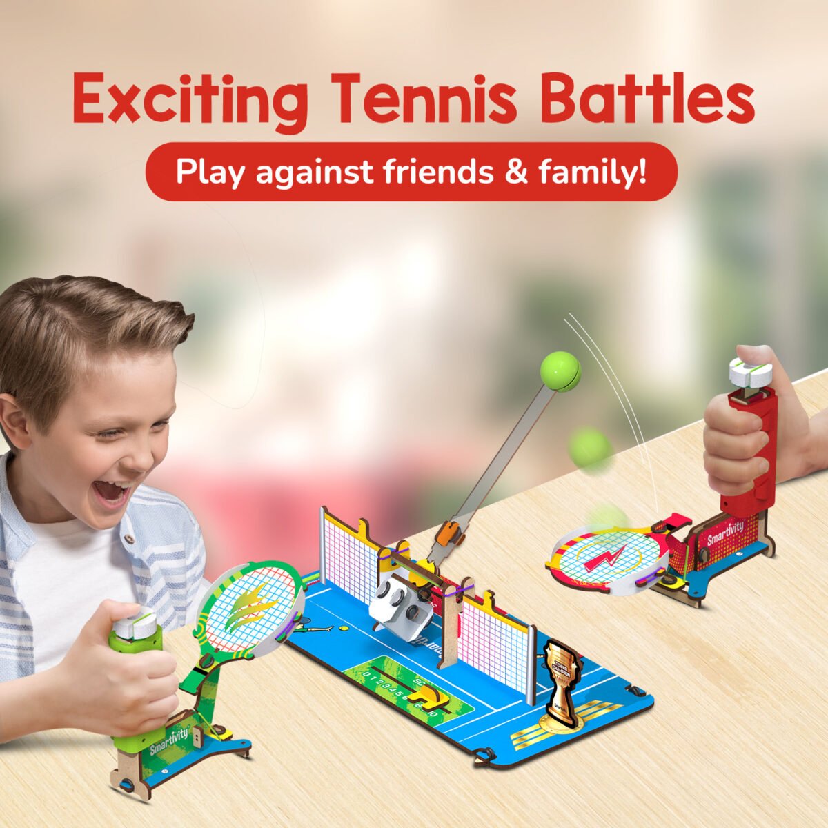 SMARTIVITY Mini Tennis | DIY STEM Tabletop Tennis Game for Kids Ages 6-14 | Build, Play & Learn | Screen-Free Educational Toy | Sustainable Wood - Image 4