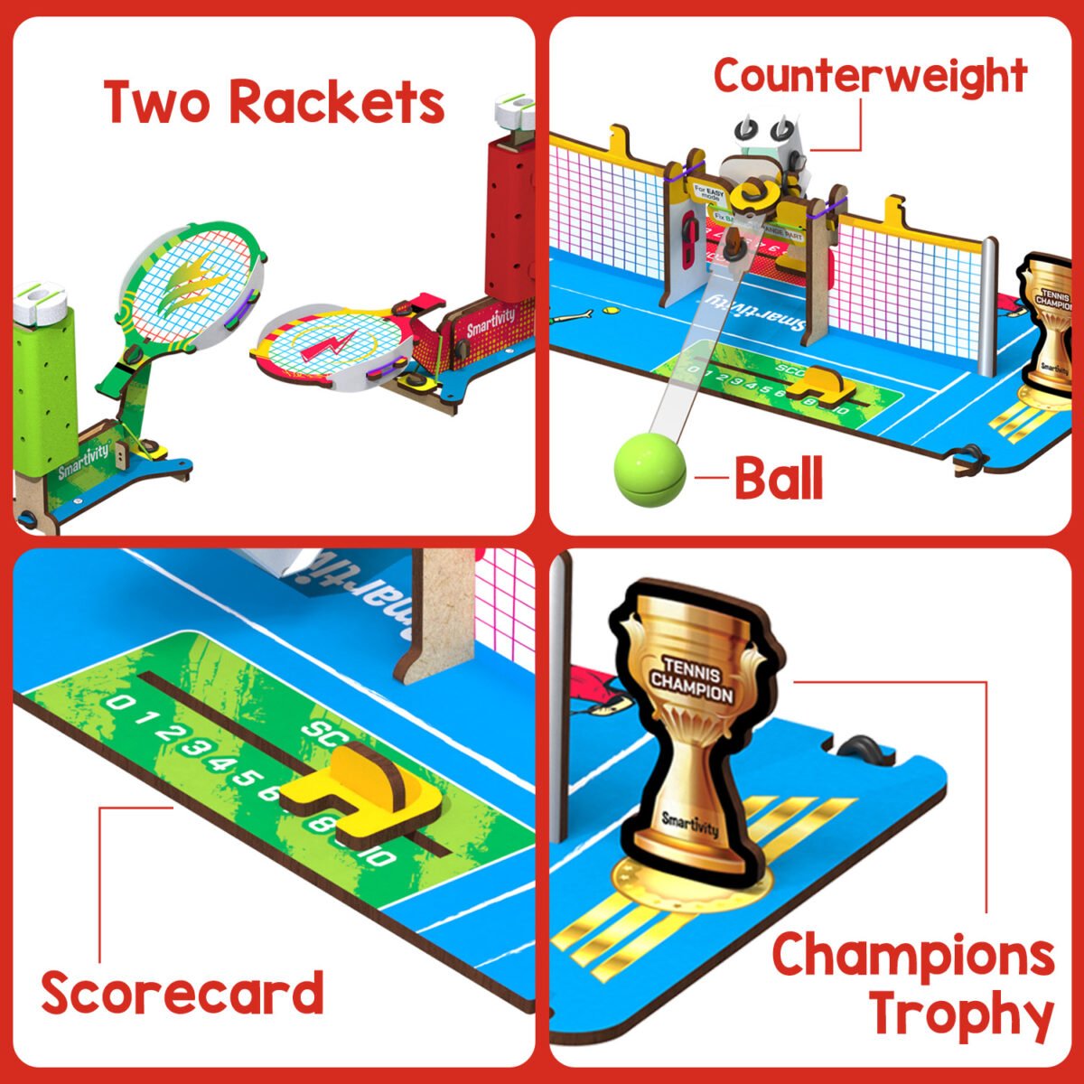 SMARTIVITY Mini Tennis | DIY STEM Tabletop Tennis Game for Kids Ages 6-14 | Build, Play & Learn | Screen-Free Educational Toy | Sustainable Wood - Image 3