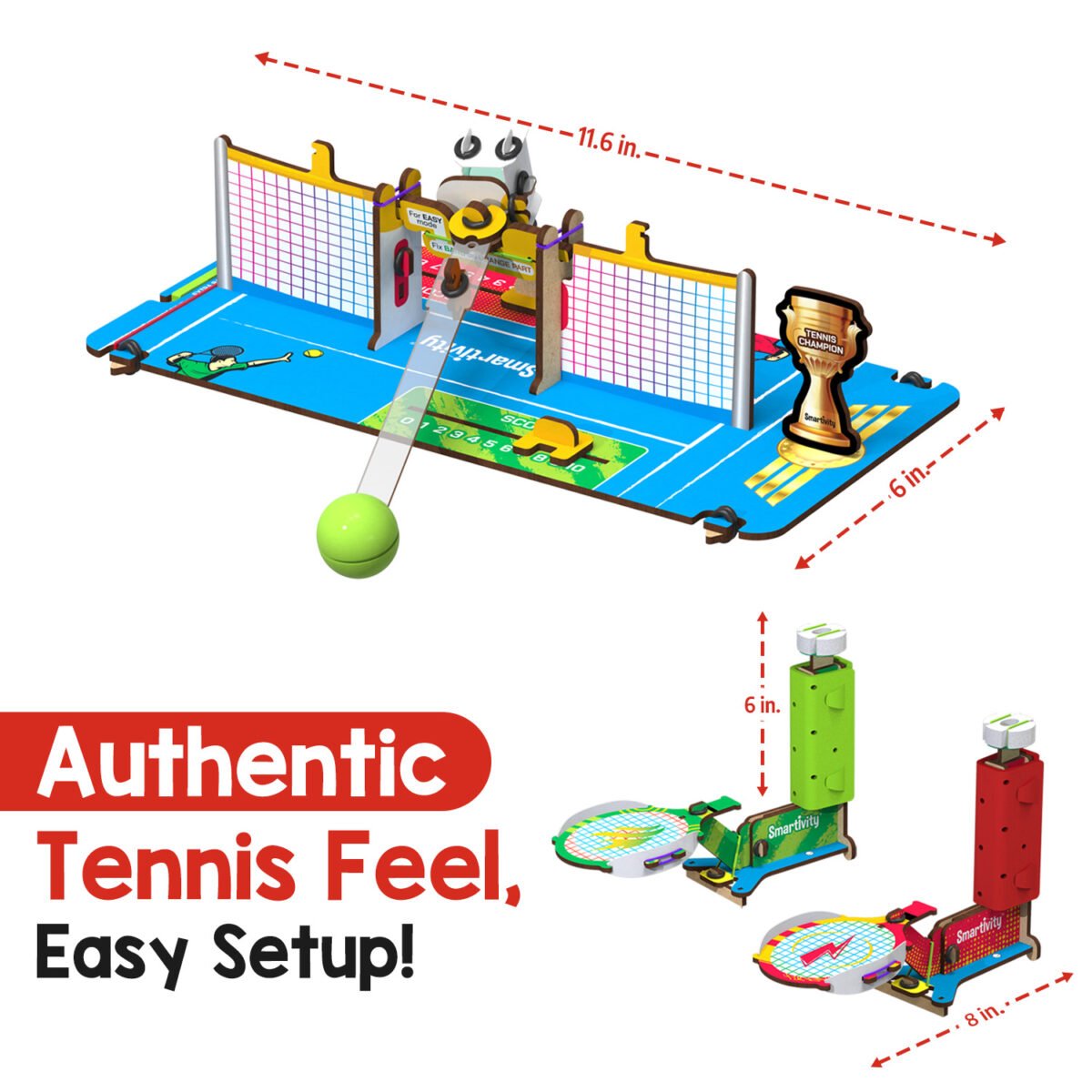 SMARTIVITY Mini Tennis | DIY STEM Tabletop Tennis Game for Kids Ages 6-14 | Build, Play & Learn | Screen-Free Educational Toy | Sustainable Wood - Image 2