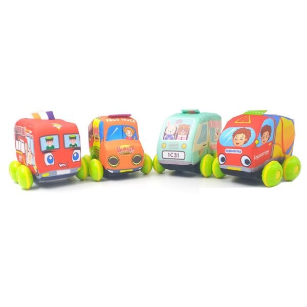 Soft Vehicles Pullback Car - Baby Cartoon Cloth Car - 1PC Assorted Design