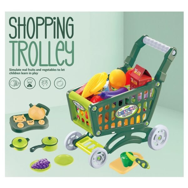 Play and Learn Shopping Trolley Set - 51-Piece Accessories - Simulate Real Fruits and Vegetables - for Ages 3 and Up