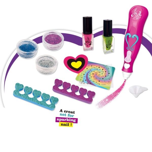 Nail Glam Studio - Nail Dryer - Create Set for Sparkling Nails - Glitter Dispensing Pen - For Ages 6+
