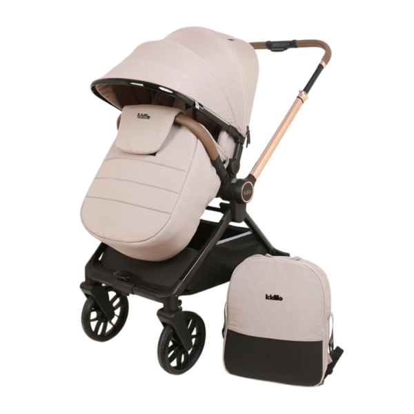 Kidilo Stroller with Bag & Foot Cover (Double-Sided Handle and 360-Degree Wheels) - Khaki