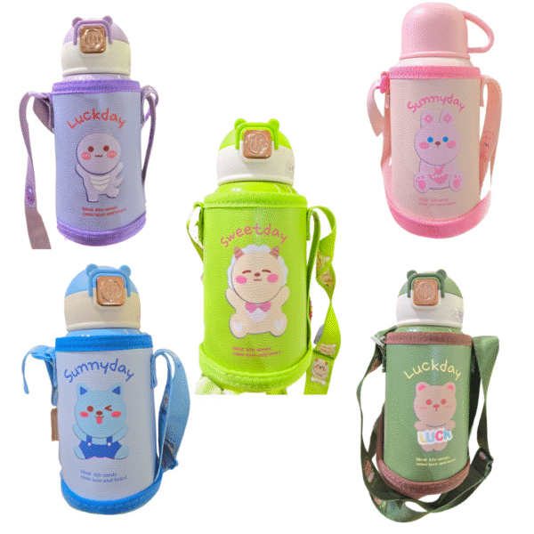 Kids Thermos Water Bottle with Strap and Holder